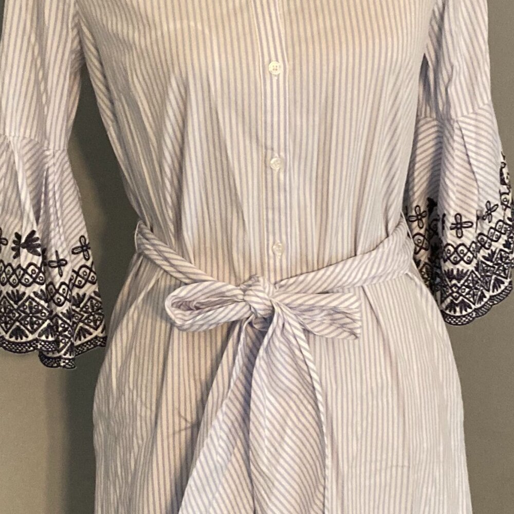 Tahari ASL Dress NWOT Women Size 2 Belted Pin Stripes Embroidered - Picture 5 of 11